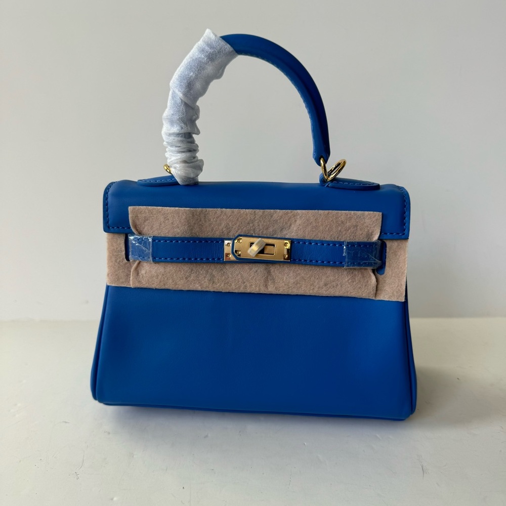 Brilliant Blue Mini 20 KL Smooth Swift Leather Bag Belted Lock Key Satchel B3/S5
